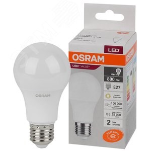 5578821 Value A LED 10Вт E27 3000К 800Лм груша 220В (замена 75Вт) Лампа светодиодная (уп.10шт.) LEDVANCE (OSRAM) 4058075578821 - фото 313215