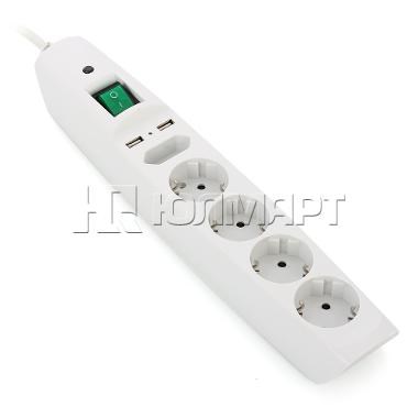 C0043327 SFU-5es-2m-W 5гн+2хUSB ПВС 3х0.75 с выкл. защ. шторки белый Удлинитель с сетевым фильтром ЭРА C0043327 - фото 604752