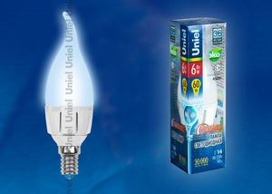 LED-CW37-6W/NW/E14/FR/DIM ALP01WH пластик (уп.50шт.) UNIEL LED-CW37-6W/NW/E14/FR/DIM - фото 604895
