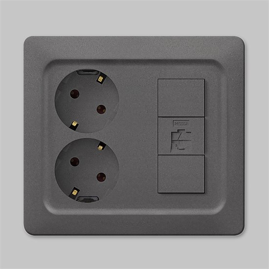 WBW-5749-ANT Bega Розетка 2 гнезда 30° с заземлением + Розетка компьютерная RJ45 Cat. 5e 1 гнездо, антрацит, в сборе Panasonic Shin Dong (Корея) WBW-5749-ANT - фото 604930