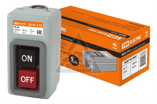 SQ0716-0001 ВКН-310 Выключатель кнопочный 3Р 10А 230/400В IP40 (уп.120шт.) TDM SQ0716-0001 - фото 605034