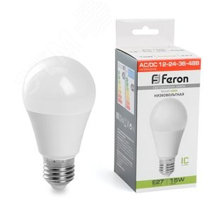 48730 LB-194 (15W) 12-48V E27 4000K A60 Лампа светодиодная (уп.10шт.) FERON (Китай) 48730 - фото 605116