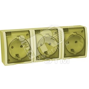 1594447-031 Розетка тройная 2Р+Е Schuko со шторками с крышкой, IP54, 16А 250В, слон. кость (уп.5шт.) 1594447-031 - фото 605228