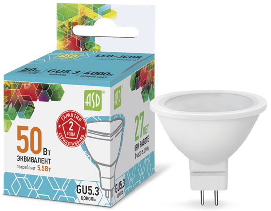 LED-JCDR-standard 5.5Вт 230В GU5.3 4000К 495Лм Лампа светодиодная (уп.10/100шт.) ASD 4690612001432 - фото 605381