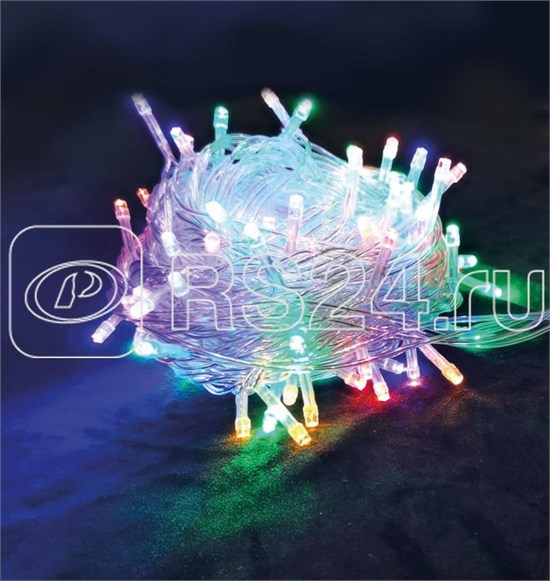 KOC_GIR100LED_RGB_7m Гирлянда светодиодная 100LED бел. прозр. провод 6.5м расстояние между лампами 10см 8 режимов мигания Космос KOC_GIR100LED_RGB_7m - фото 605507