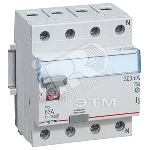 403042 ВДТ(УЗО) ТX³-ID 4П 230В~ 25А тип AC 300 мА  4 модуля LEGRAND 403042 - фото 605989