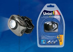 S-HL011-C Gun Metal Standart Фонарь налобный 1LED, 3хААА (нет в комплекте) (уп.12шт.) UNIEL S-HL011-C Gun Metal - фото 606109