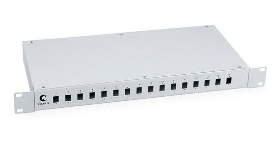 FO-19-16SC Кросс оптический 19" на 16 SC (LC duplex) со сплайс пластиной и КДЗС Cabeus FO-19-16SC - фото 607306