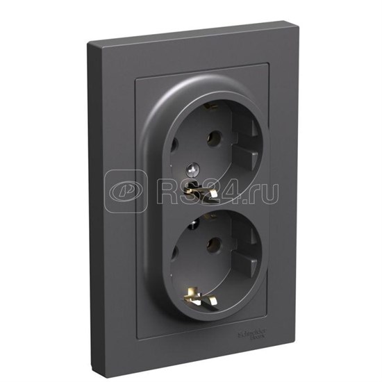 ATN001424 AtlasDesign Розетка двойная с заземлением, базальт, в сборе (уп.6шт.) Systeme Electric (Россия) ATN001424 - фото 607469
