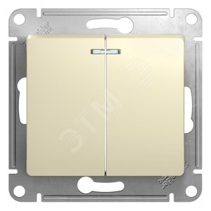 GSL000253 Glossa Двухклавишный выключатель с подсветкой (сх.5а), бежевый, механизм (уп.20шт.) Schneider Electric GSL000253 - фото 607967