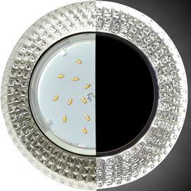 SL53RMECB Ecola GX53 H4 LD5319 Glass Светильник встраиваемый, Круг с  прозр.  мозаикой c подсветкой/фон матовый/центр.часть хром (уп.10/30шт.) SL53RMECB - фото 608085