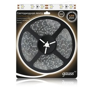 312000105 Gauss LED 2835/60-SMD 4.8W 12V DC Лента св/д IP20 теплый белый цвет (уп.5м.) 312000105 - фото 608127