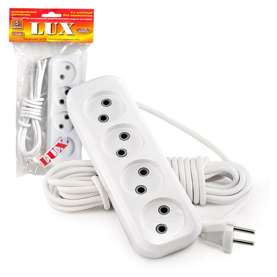 У4-0-05 удлинитель 4-х местный 250В 10А без з/к 5м LUX 678109 - фото 608229