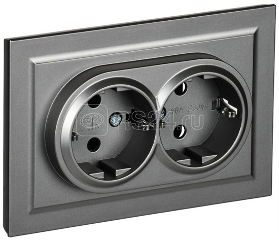 BR-R21-16-K46-F BRITE РС12-3-БрС Розетка двойная с заземлением, сталь, в сборе (уп.10шт.) IEK® BR-R21-16-K46-F - фото 608561