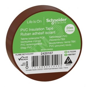 IMT38207 коричневая Изолента ПВХ 19мм 20м, толщина 0,13мм (уп.8шт.) Schneider Electric IMT38207 - фото 608562
