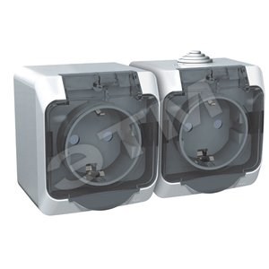 PA 16-244B ЭТЮД Розетка 2 гнезда с заземлением, шторками и крышкой IP44, белая (уп.7шт.) Systeme Electric (Россия) PA16-244B - фото 608958
