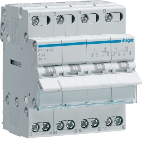 SFT440 Переключатель I-0-II, 4P, Ie=40A, общие точки сверху, ширина 4M HAGER (Германия) SFT440 - фото 609081