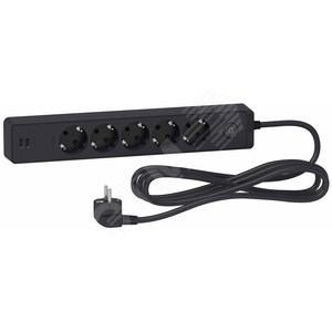 ST945U3B UNICA EXTEND удлинитель 5 розеток 2К+З, кабель 3м, 2 USB, ЧЁРНЫЙ Schneider Electric ST945U3B - фото 610553