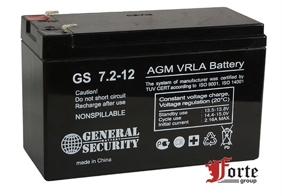 GS7.2-12 Аккумулятор 12В/7,2 А/ч General Security (Китай) GS7.2-12 - фото 610698
