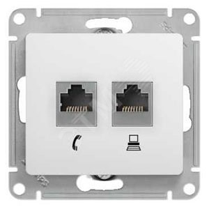 GSL000185 Glossa Розетка телефон/компьютер RJ11+RJ45, 5е, 2 гнезда, белая, механизм (уп.10шт.) Schneider Electric GSL000185 - фото 611543