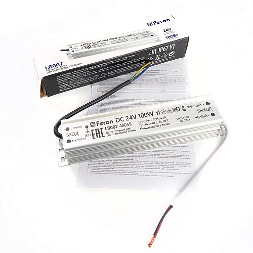 48059 LB007 Трансформатор электронный для светодиодной ленты 100W 24V IP67 (драйвер), FERON 48059 - фото 611673
