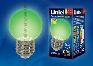 LED-G45-0,65W/GREEN/E27 Лампа светодиодная для декоративной подсветки. Цвет зеленый. (уп.10шт.) LED-G45-0,65W/GREEN/E27 - фото 611751
