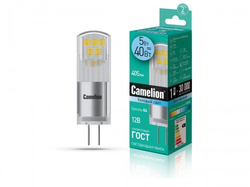 LED5-G4-JC-NF/845/G4 Светодиодная лампа 5Вт 12B AC/DC (уп.10/500шт.) Camelion LED5-G4-JC-NF/845/G4 - фото 611906
