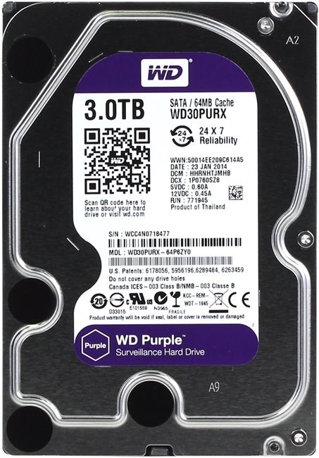 Western Digital HDD SATA-III DV 3000Gb WD Purple™  3,5" IntelliPower 64MB buffer (WD30PURZ) WD30PURZ - фото 612242