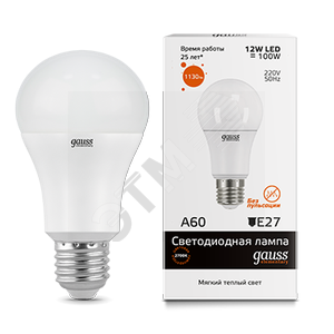 23212 Gauss Elementary LED LED 12W 230V Е27 теплый Лампа светодиодная "груша" (уп.10шт/50шт) 23212 - фото 612416