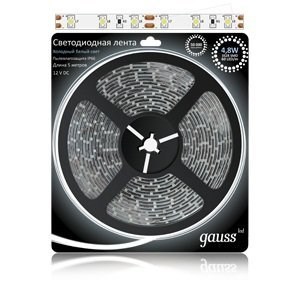 312000305 Gauss LED 2835/60-SMD 4.8W 12V DC Лента св/д IP20 холодный белый цвет (уп.5м.) 312000305 - фото 612521