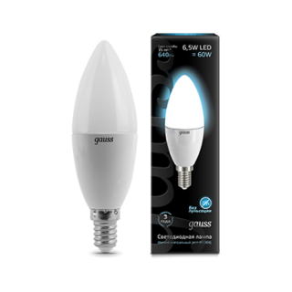 103101207 Gauss LED Candle E14 6.5W 4100К Лампа светодиодная "свеча" (уп.10/50шт.) 103101207 - фото 612624
