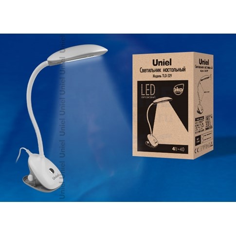 TLD-529 Grey-White/LED/400Lm/4500K Светильник настольный «прищепка». Цвет-серый с белым. (уп.12шт.)  TLD-529 Grey-White/LED/40 - фото 612642