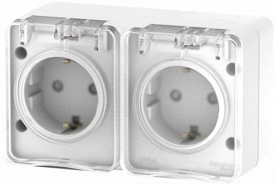 ATN540126 AtlasDesign Profi54 Розетка 2 гнезда с заземлением, шторкамии и крышкой IP54, белый (уп.6шт.) Systeme Electric (Россия) ATN540126 - фото 613364