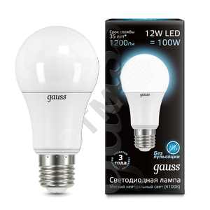 102502212 Gauss LED 12вт 230в А60 Е27 белый Лампа светодиодная (уп.10шт/10шт) 102502212 - фото 613433