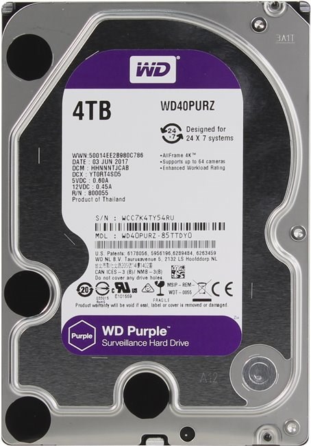 Western Digital HDD SATA-III 4000Gb Purple™ 3,5" IntelliPower 64MB DV (WD40PURZ) WD40PURZ - фото 613878