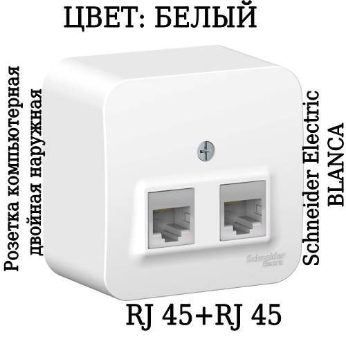 BLNIA045451 Blanca Розетка наружная двойная компьютерная RJ45, кат.5e, с изолирующей пластиной, белый (уп.12шт.) Schneider Electric BLNIA045451 - фото 614142