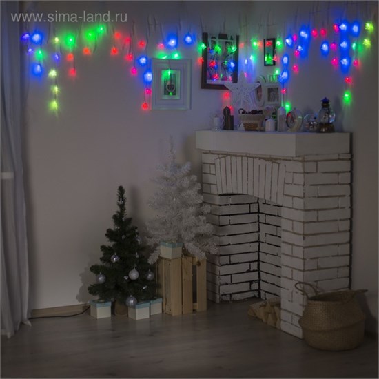 3556871 Гирлянда "Бахрома", 3 х 0.5 м, "Ёлки" 4 см, LED-80-220V, мигает, нить прозрачная, свечение мульти (RG/RB) 3556871 - фото 614314
