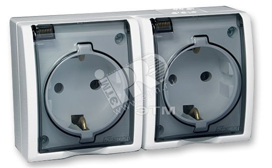1594433-030 Розетка двойная 2Р+Е Schuko с крышками полупр., IP54, 16А 250В, белая (уп.6шт.) Simon Electric 1594433-030 - фото 614443