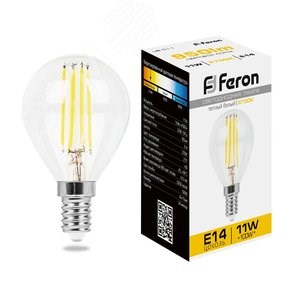 38013 LB-511 (11W) 230V E14 2700K G45 Filament Лампа светодиодная (уп.10/100шт.) FERON (Китай) 38013-1 - фото 614538