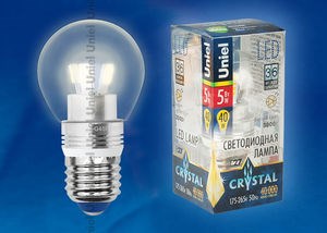 LED-G45P-5W/WW/E27/CL Лампа светодиодная, "шар", прозрачная, теплый белый свет (уп.10шт.) UNIEL LED-G45P-5W/WW/E27/CL - фото 614674