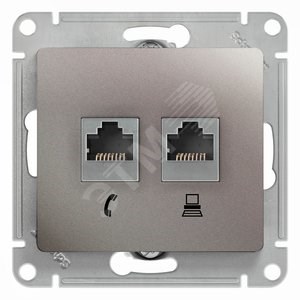 GSL001285 Glossa Розетка телефон/компьютер RJ11+RJ45 Cat. 5e, платина, механизм (уп.10шт.) Schneider Electric GSL001285 - фото 615006
