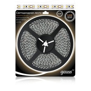 312000110 Gauss LED 2835/120-SMD 9.6W 12V DC Лента св/д IP20 теплый белый цвет (уп.5м.) 312000110 - фото 615011