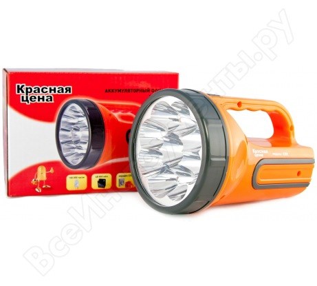 RED 5388 Фонарь аккум., 9 LED, 2 реж. (5/9), встр. вилка д/прямой зарядки от 220В КРАСНАЯ ЦЕНА 4606400606918 - фото 615026
