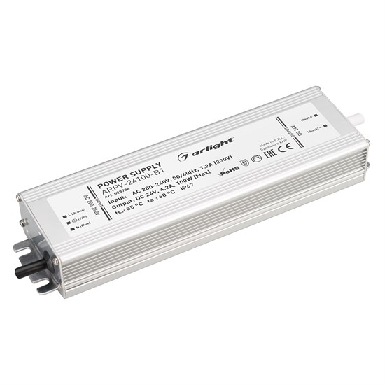 028788 Блок питания ARPV-24100-B1 24V, 4,2A, 100W, IP67 Металл, 3 года Arlight (Россия) 028788 - фото 615275