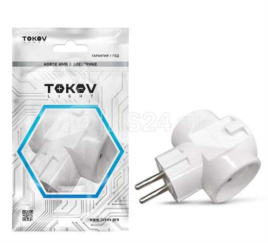 TKL-S3C-C01 Разветвитель (Тройник) 3 гнезда без заземления (уп.20шт.) TOKOV ELECTRIC (Китай) TKL-S3C-C01 - фото 615281