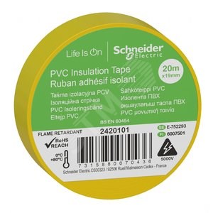IMT38201 желтая Изолента ПВХ 19мм 20м, толщина 0,13мм (уп.8шт.) Schneider Electric IMT38201 - фото 616090