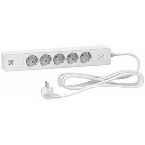 ST945U3W UNICA EXTEND удлинитель 5 розеток 2К+З, кабель 3м, 2 USB, белый Schneider Electric ST945U3W - фото 616362