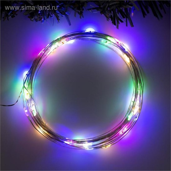 5198304 Гирлянда "Нить" 5м роса, IP20, серебристая нить, 50LED, свечение мульти, 2 режима, 3хAA Luazon Lighting 5198304 - фото 616592