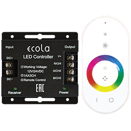 RFC24WESB Ecola LED strip RGB RF controller 24A 288W 12V (576W 24V) с радиопультом упр. (уп.40шт.) RFC24WESB - фото 616679