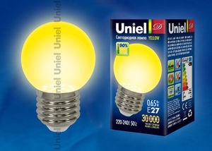 LED-G45-0,65W/YELLOW/E27 Лампа светодиодная для декоративной подсветки. Цвет желтый. (уп.10шт.) LED-G45-0,65W/YELLOW/E27 - фото 616686